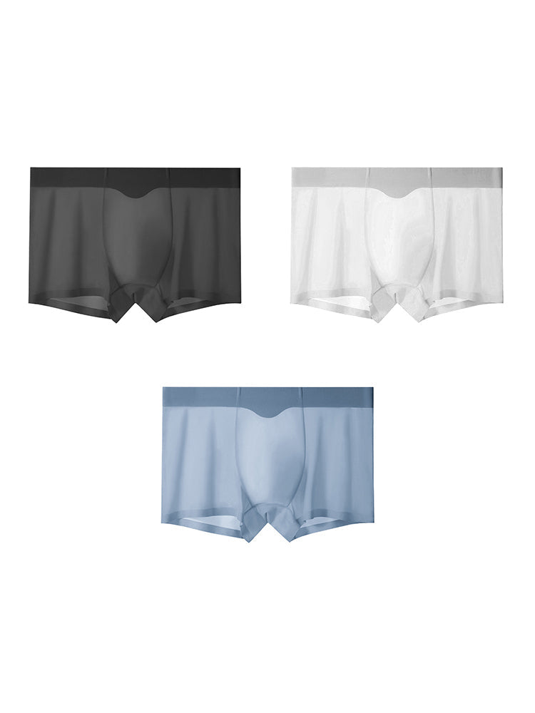 3-pack Men's Ice Silk Sexy 3D Stamped Pouch Boxer Briefs