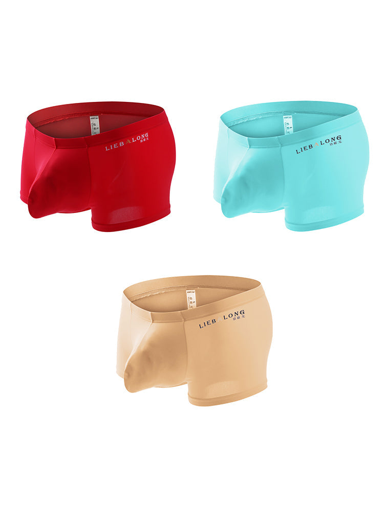 3 Pack Men's Breathable Ice Silk Double-Layered Big Pouch Sexy Boxer Briefs