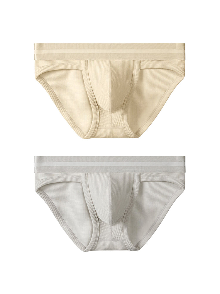独立した内ポケット付きメンズワッフルコットンスプリットブリーフ2枚組