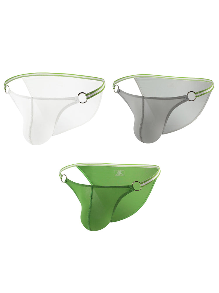 3 Pack Men's Sexy Low-Rise Bikini with Metal Ring
