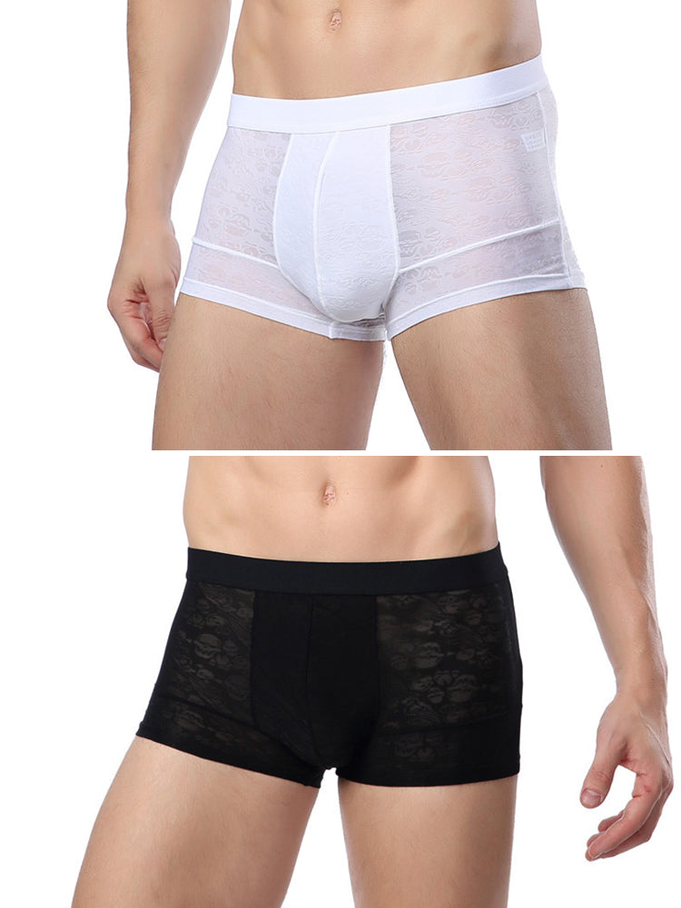 2-pack Men's Ice Silk Breathable Printed Hollow Boxer Briefs