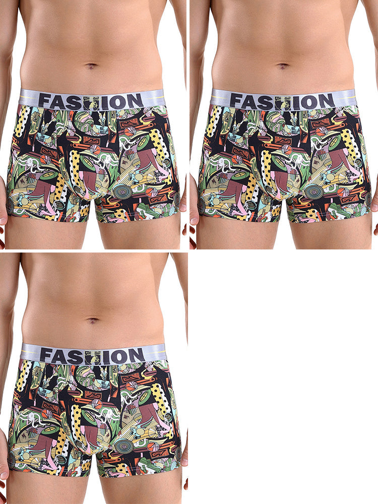 3 Pack Men's Cartoon Modal Printed Briefs And Trunks
