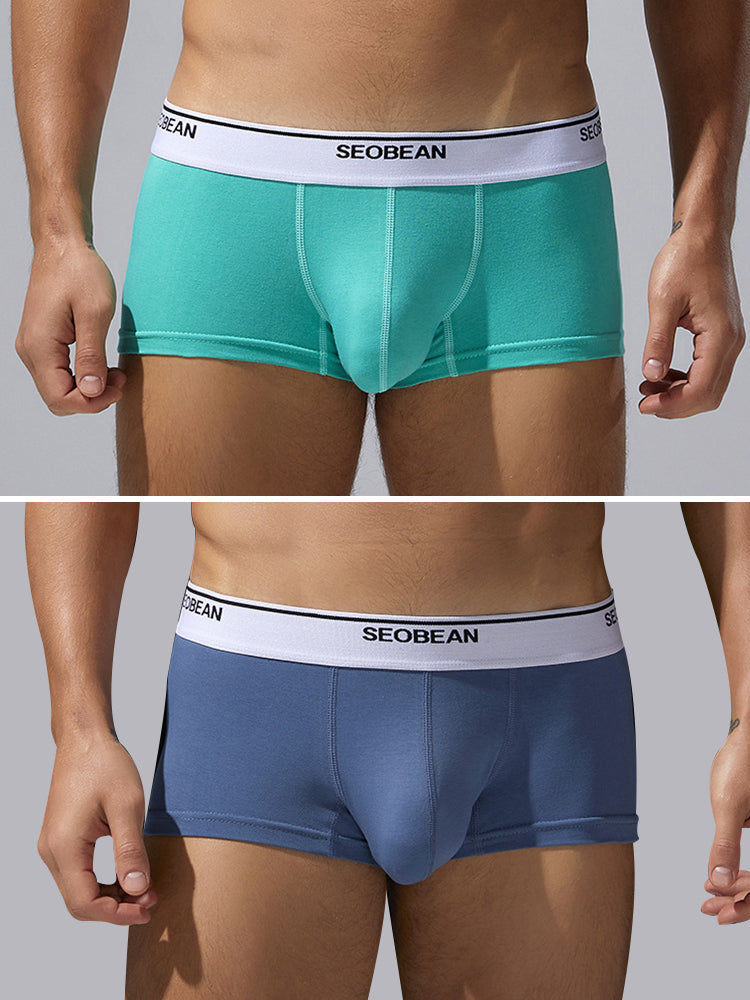 2 Pack Men's Cotton-Spandex Blend Solid Color Elastic Breathable Trunks