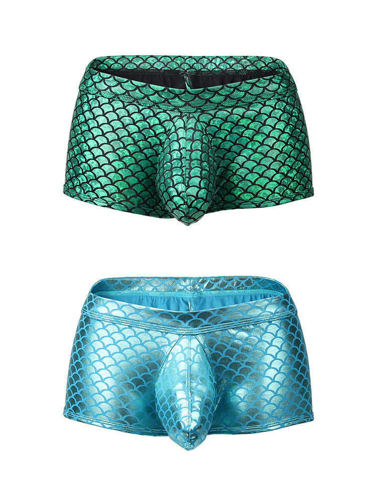 2-pack Men's Fish Scale Sexy Big Pouch Boxer Briefs