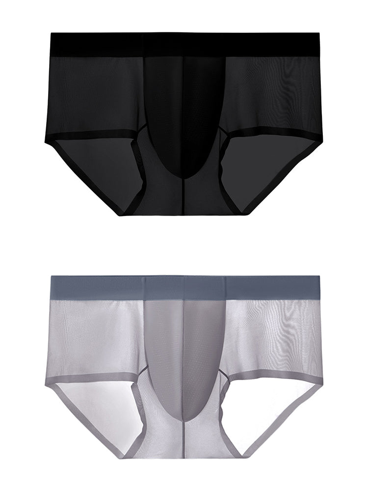 2 Pack Men's Ultra-Thin Ice Silk Breathable Quick-Dry Antibacterial Crotch Briefs