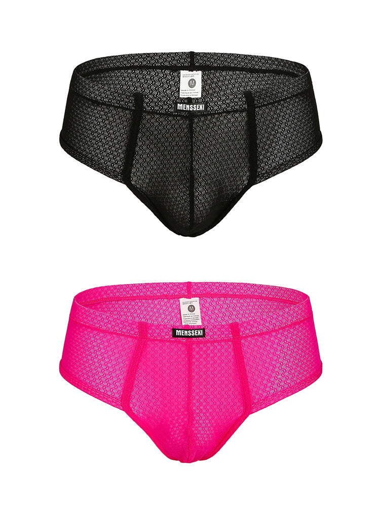 2 Pack Men's Low-Rise Lace Semi-Transparent Trunks