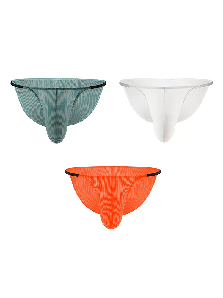 3 Pack Men's Low Rise Striped Camisole Briefs with Raised Pockets