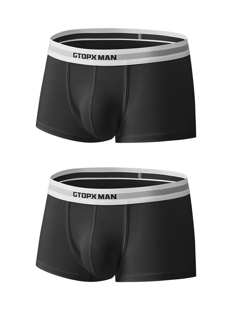 2-Pack Men's Threaded Large Pouch U-convex Sweat-absorbent Breathable Thin Sports Boxer Pants