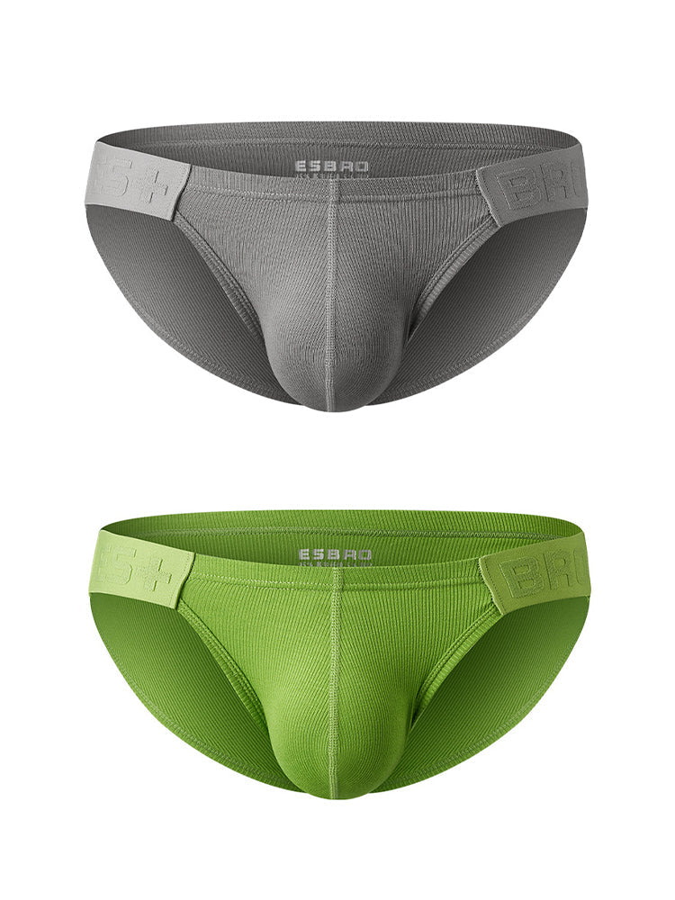 2 Pack Men's Solid Color Low Rise Sweat-Absorbent Large U-Shaped Small Pocket Briefs