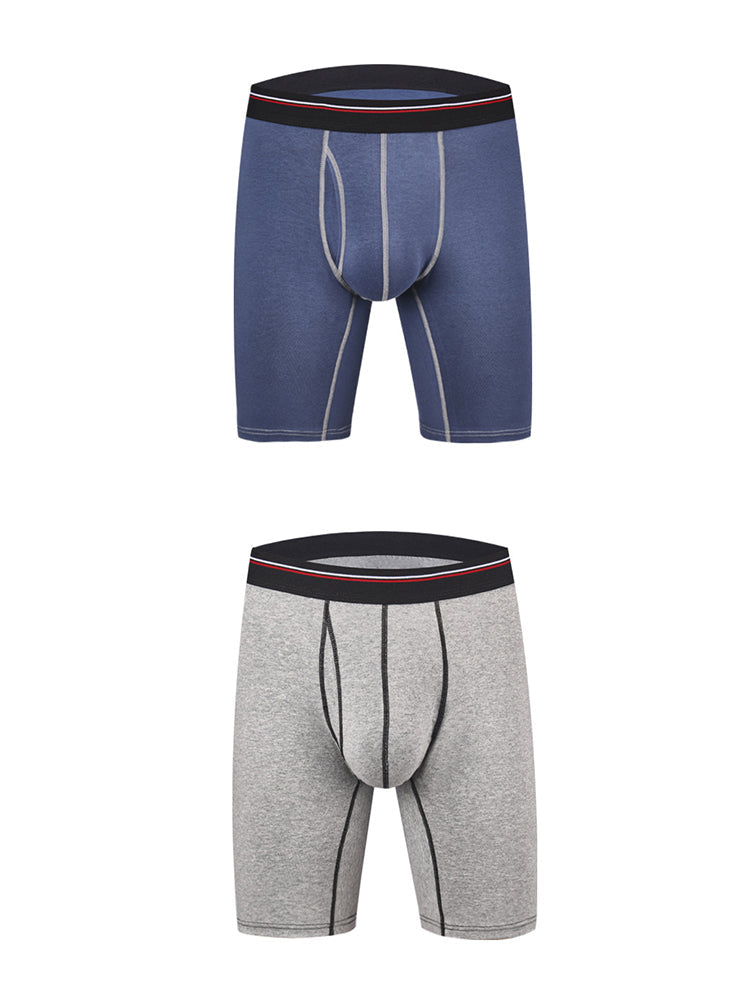 2 Pack Men's Long High Waist Cotton Sports Anti-friction Leg Boxer Briefs