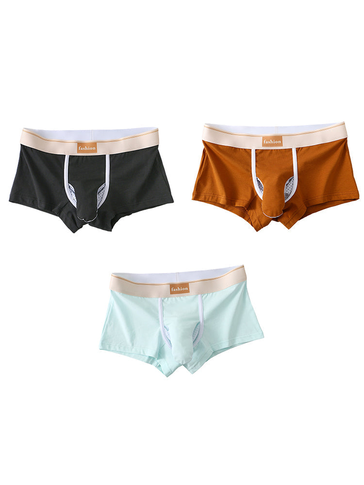 3 Pack Men's Elephant Trunks Gun and Bullet Separation Solid Color Cotton Sexy Boxer Briefs
