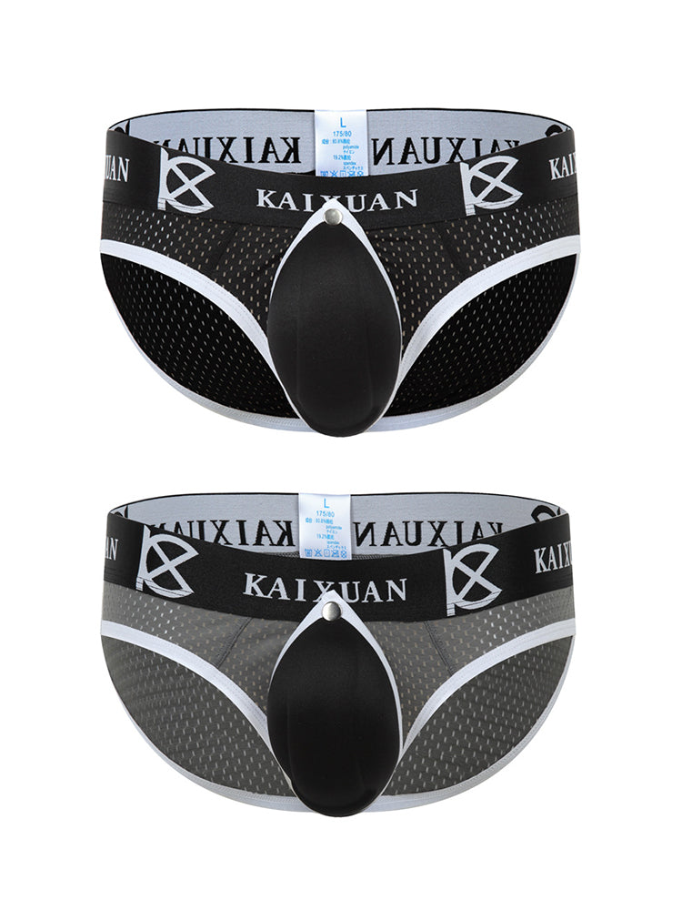 2 Pack Men's Sexy Mesh Front Opening Sponge Coaster Briefs