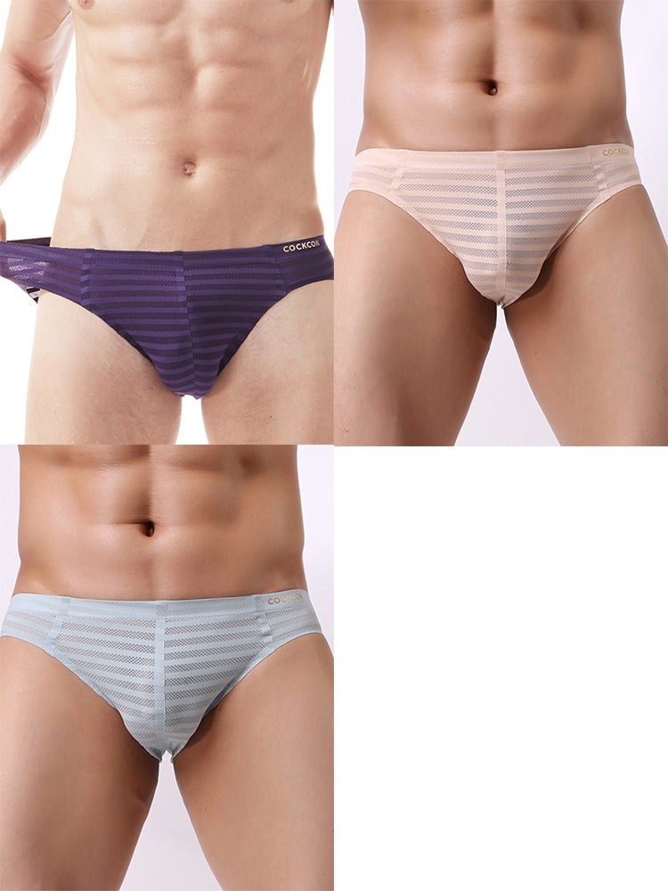 3 Pack Men's Mesh Nylon Breathable Solid Color Bikini