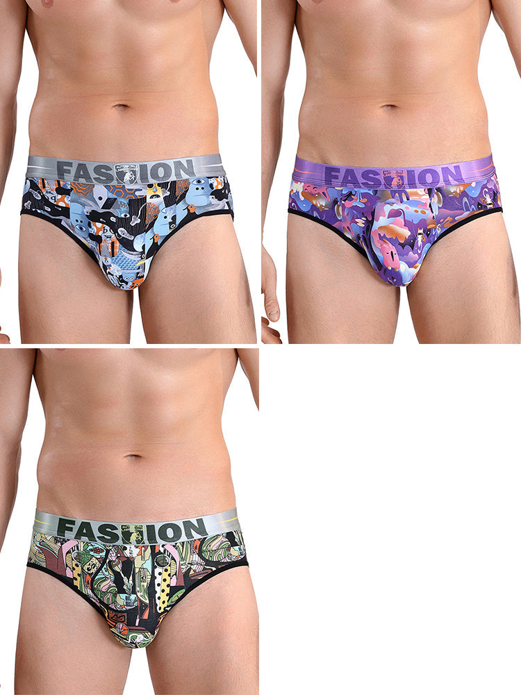 3 Pack Men's Cartoon Modal Printed Briefs And Trunks