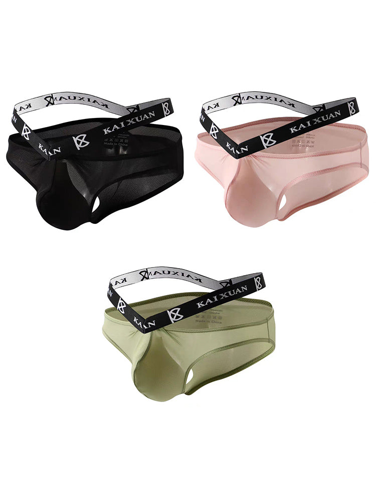 3 Pack Men's Sexy Ice Silk Mesh Breathable Erotic Briefs