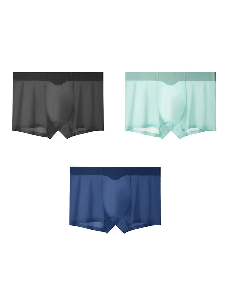 3-pack Men's Ice Silk Sexy 3D Stamped Pouch Boxer Briefs