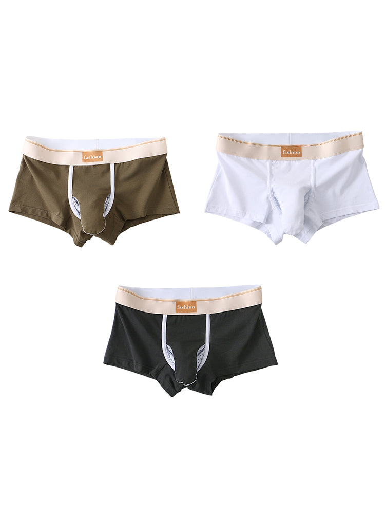 3 Pack Men's Elephant Trunks Gun and Bullet Separation Solid Color Cotton Sexy Boxer Briefs