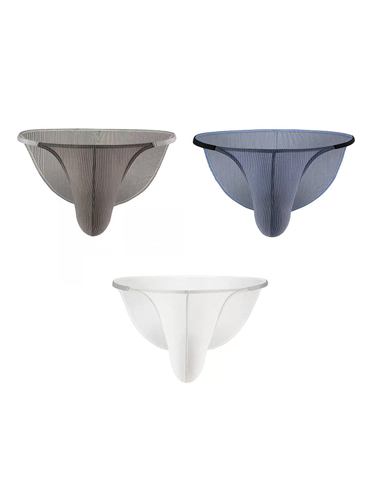 3 Pack Men's Low Rise Striped Camisole Briefs with Raised Pockets