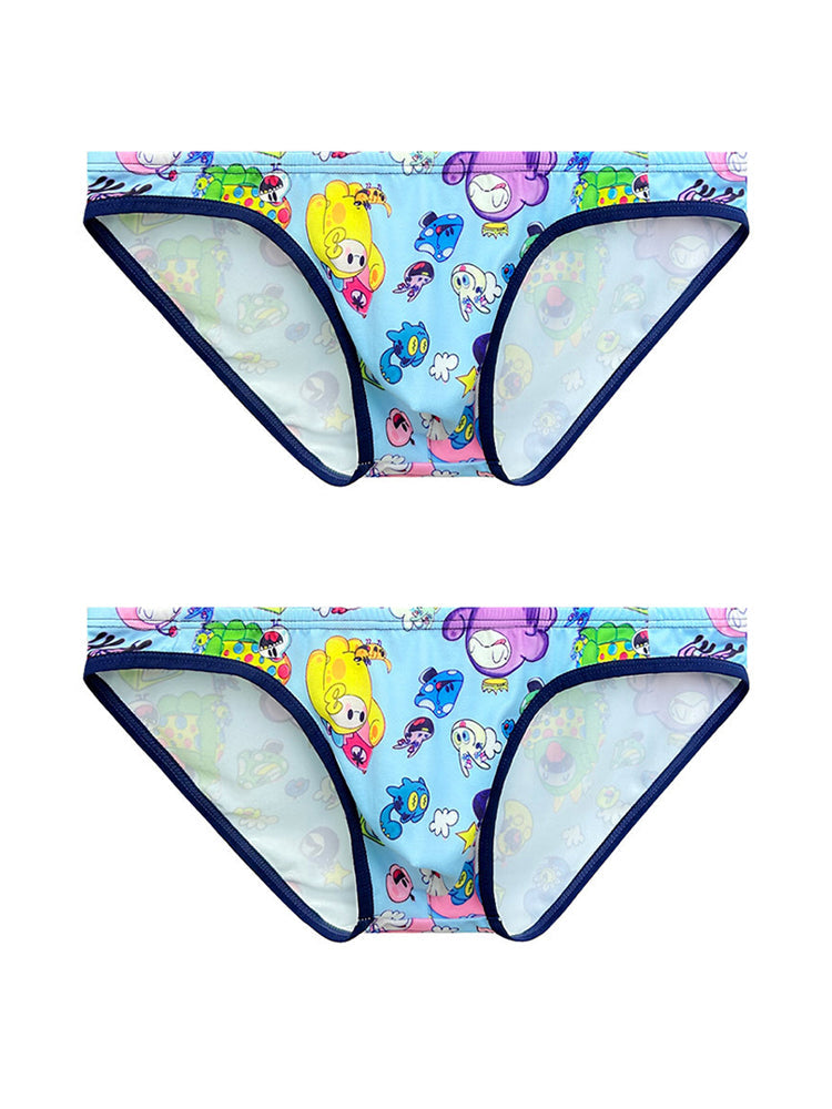 メンズ 通気性スポーツカートゥーンプリントビキニ 2枚組