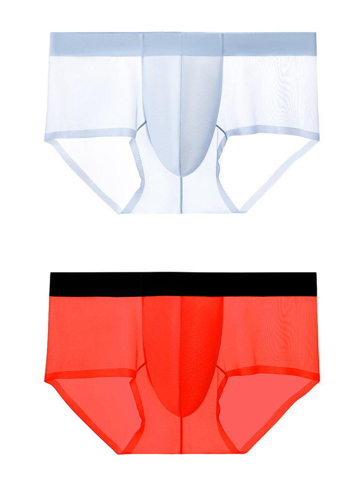 2 Pack Men's Ultra-Thin Ice Silk Breathable Quick-Dry Antibacterial Crotch Briefs