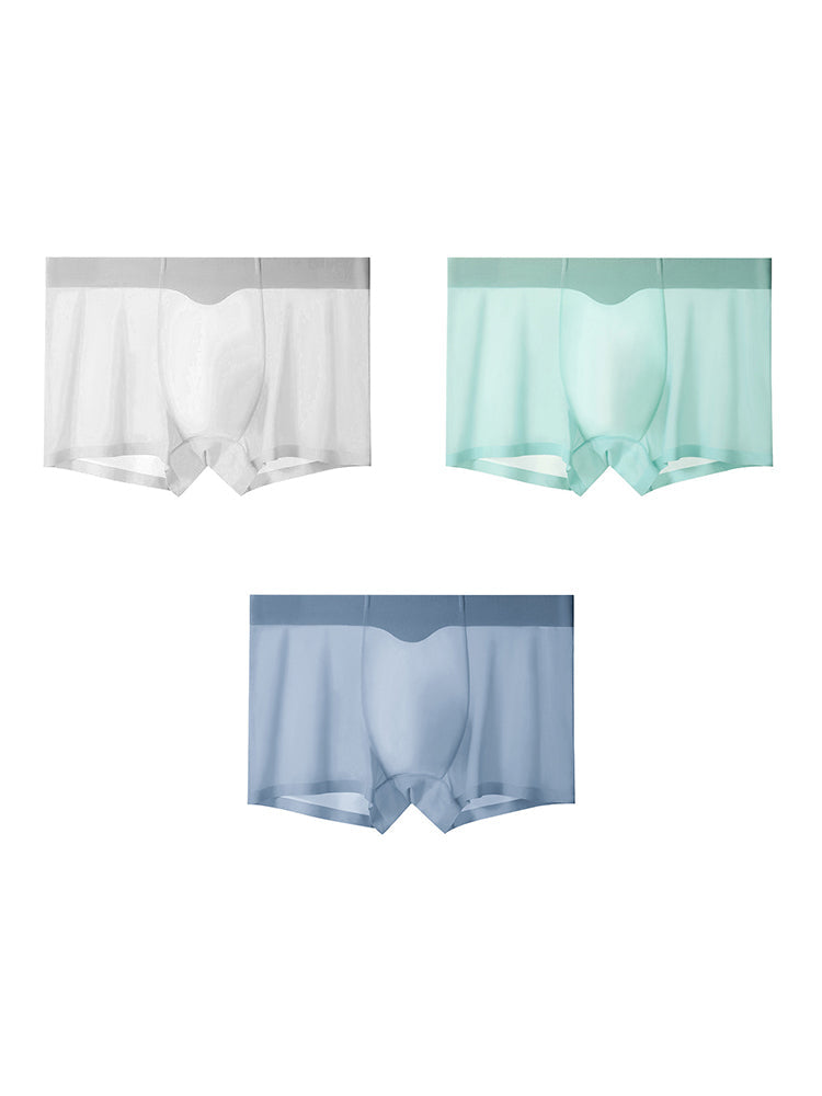 3-pack Men's Ice Silk Sexy 3D Stamped Pouch Boxer Briefs