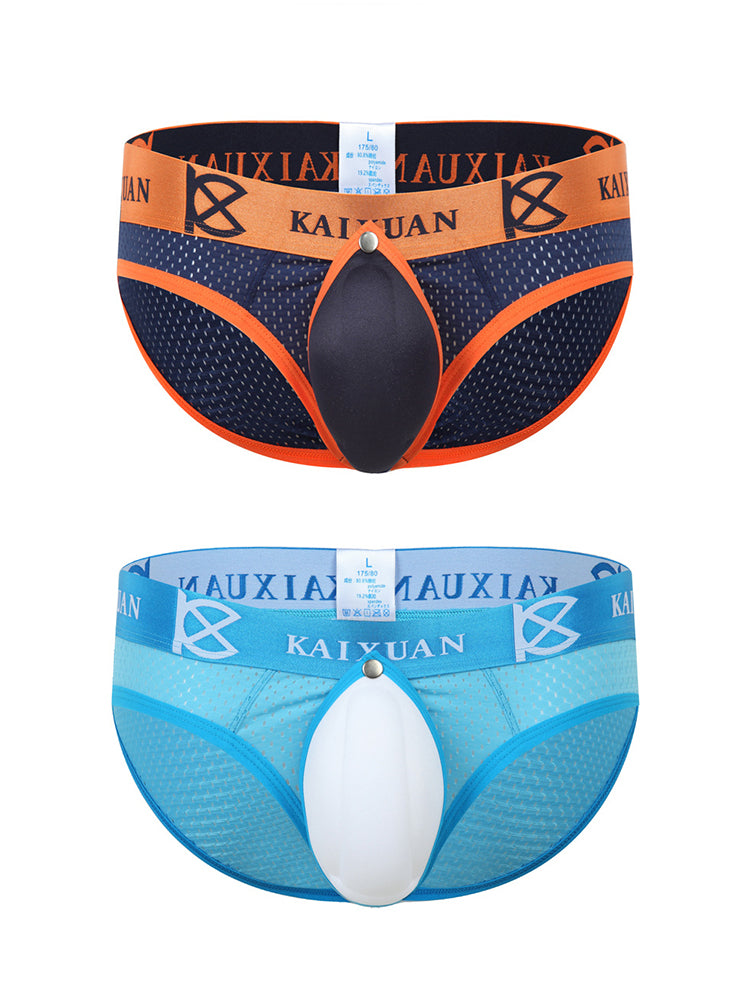 2 Pack Men's Sexy Mesh Front Opening Sponge Coaster Briefs