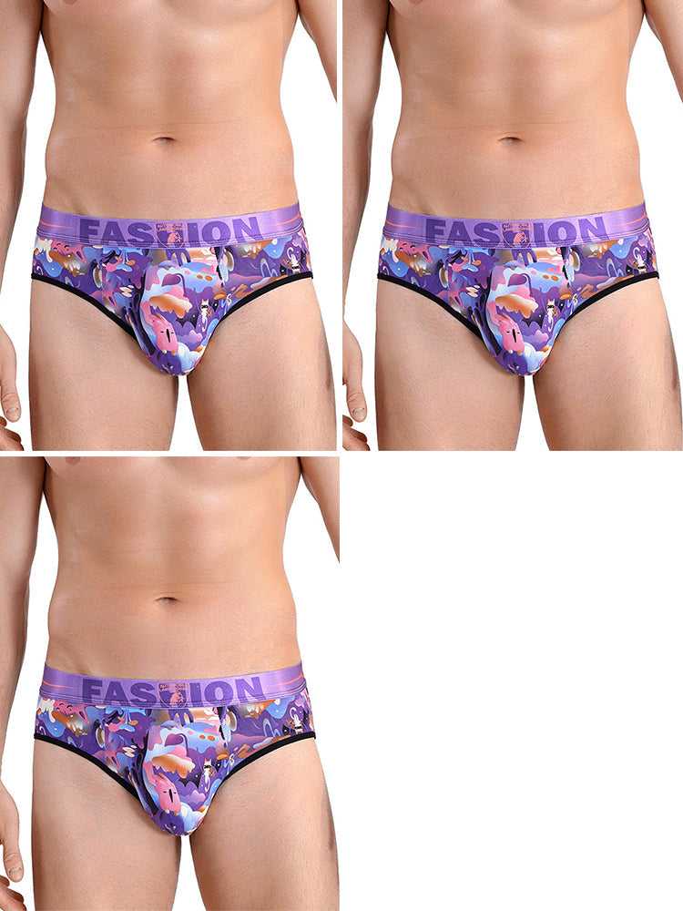 3 Pack Men's Cartoon Modal Printed Briefs And Trunks