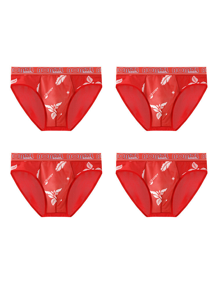 4-pack Men's Sexy Leopard Print Ice Silk Mesh Briefs