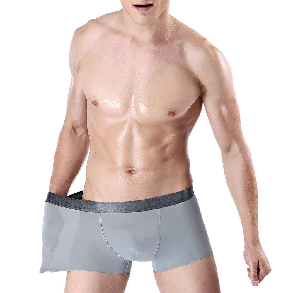 4 Pcs Seamless Ice Silk Solid Men's Boxer Briefs Set
