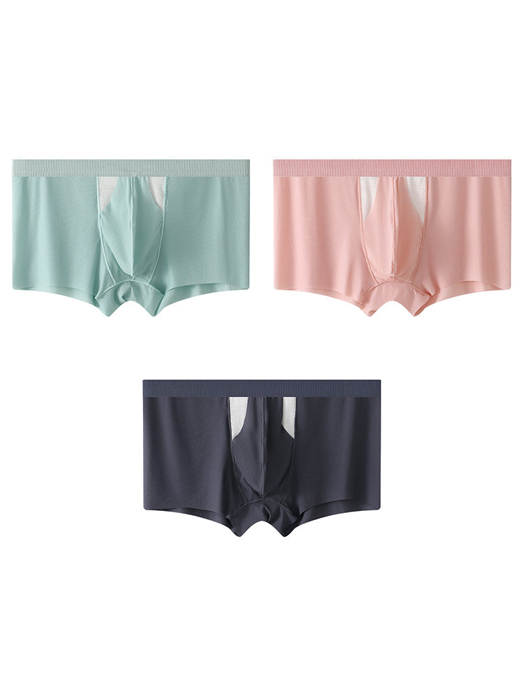 3-Pack Men's Ice Silk Trunks with Bullet-Style Separation and Enlarging Effect