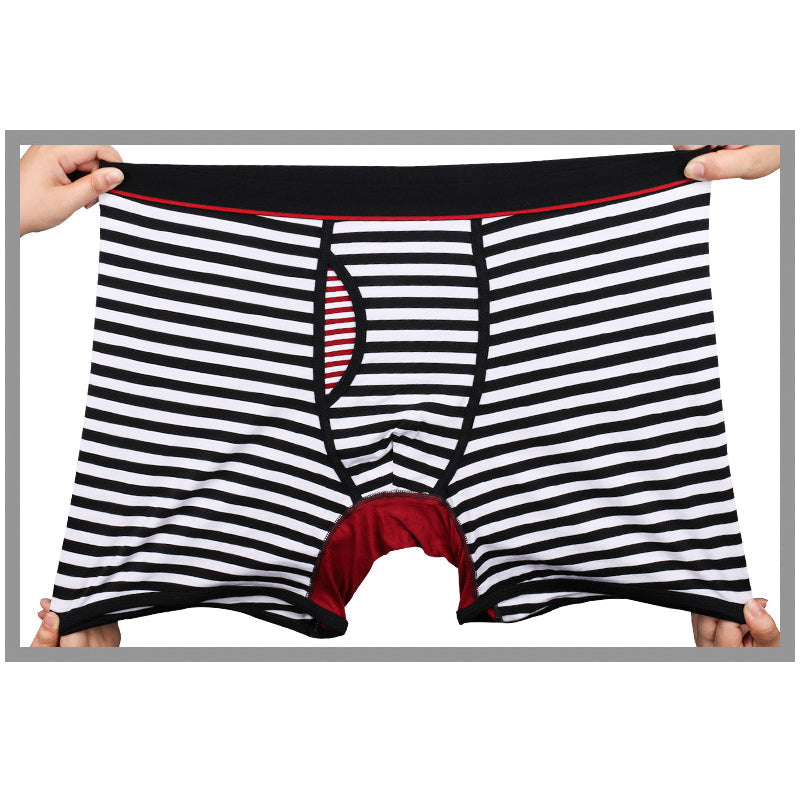 Men's Striped Plus Size Boxer Brief Fly Front with Pouch