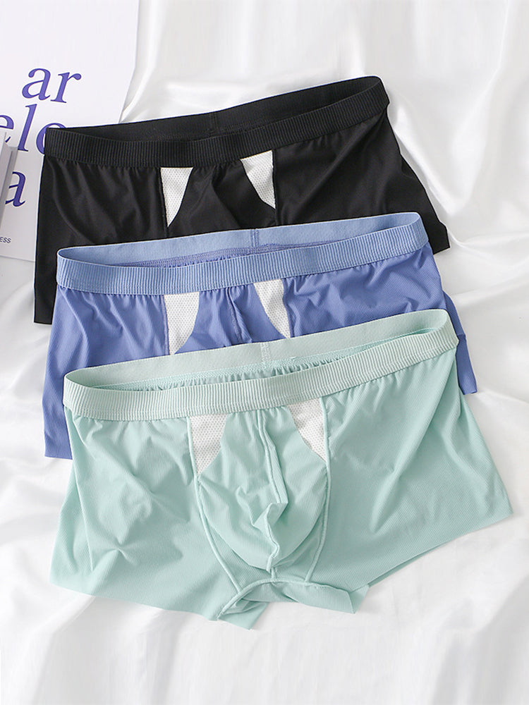 3-Pack Men's Ice Silk Trunks with Bullet-Style Separation and Enlarging Effect