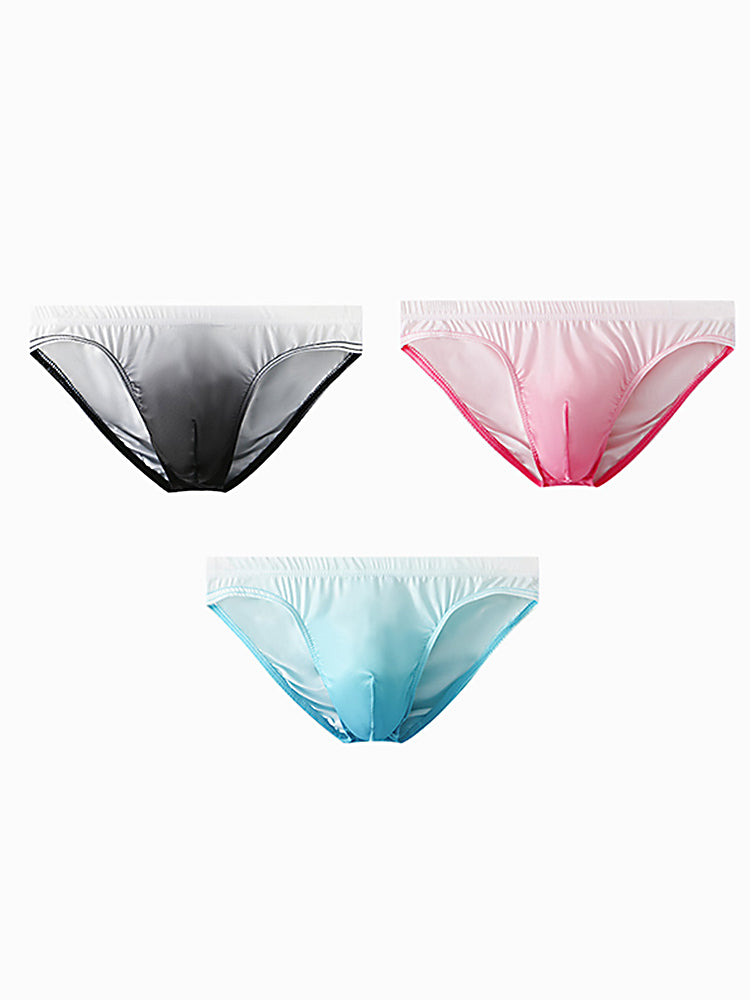 3 Pack Men's Sensual Silk-Like Loose Gradient Color Bikini