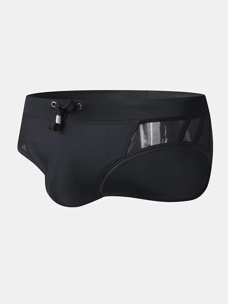 Men Sexy Sheer Patchwork Swim Briefs