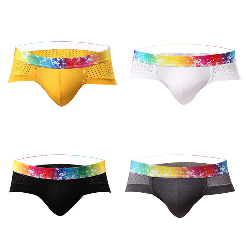 4 Pack Breathable Modal Colored Belt Briefs-rainbow pride underwear