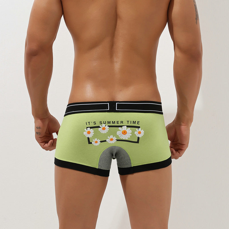 Men's Printed Cotton Low-Rise Bulge Pouch Boxer Briefs