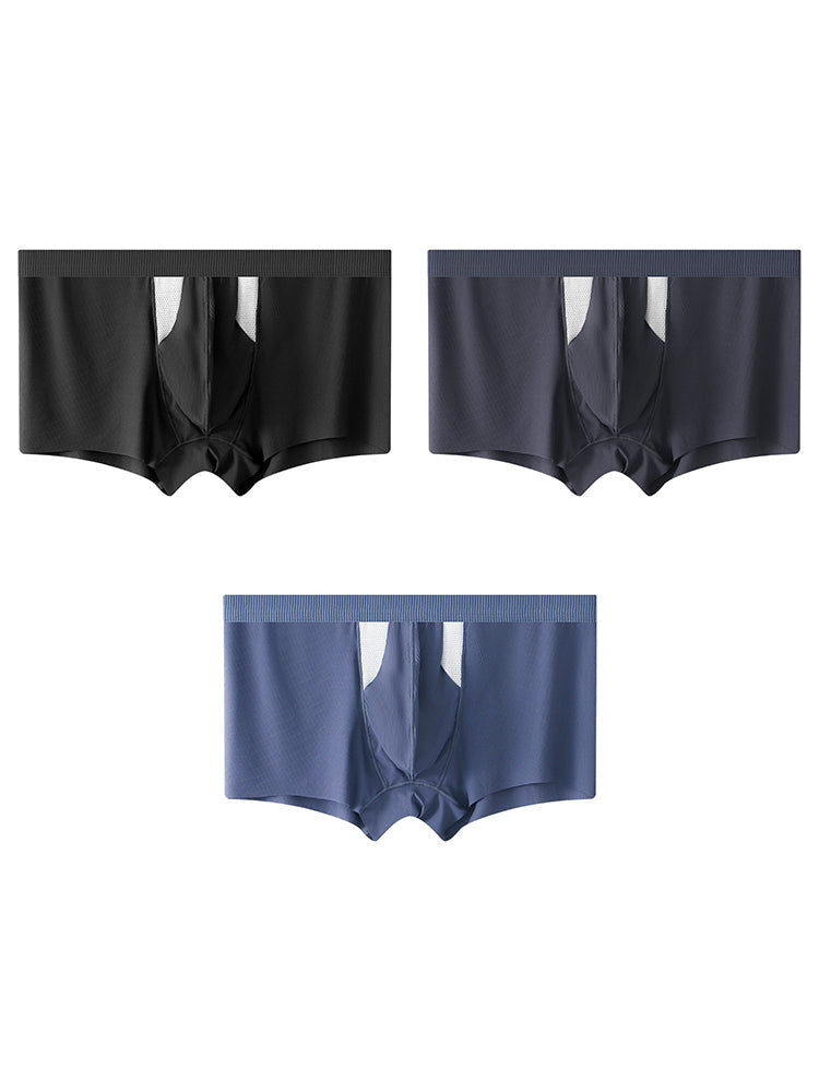 3-Pack Men's Ice Silk Trunks with Bullet-Style Separation and Enlarging Effect
