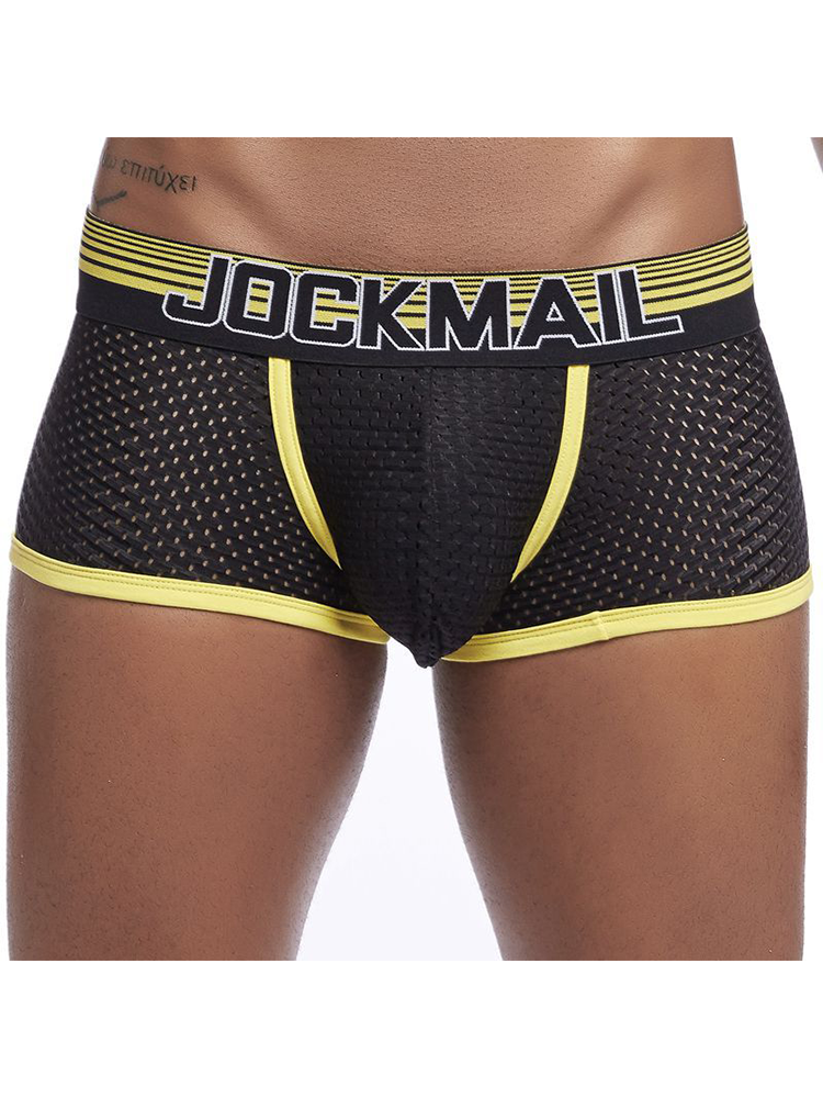 Men Breathable Nylon Patchwork Striped Briefs