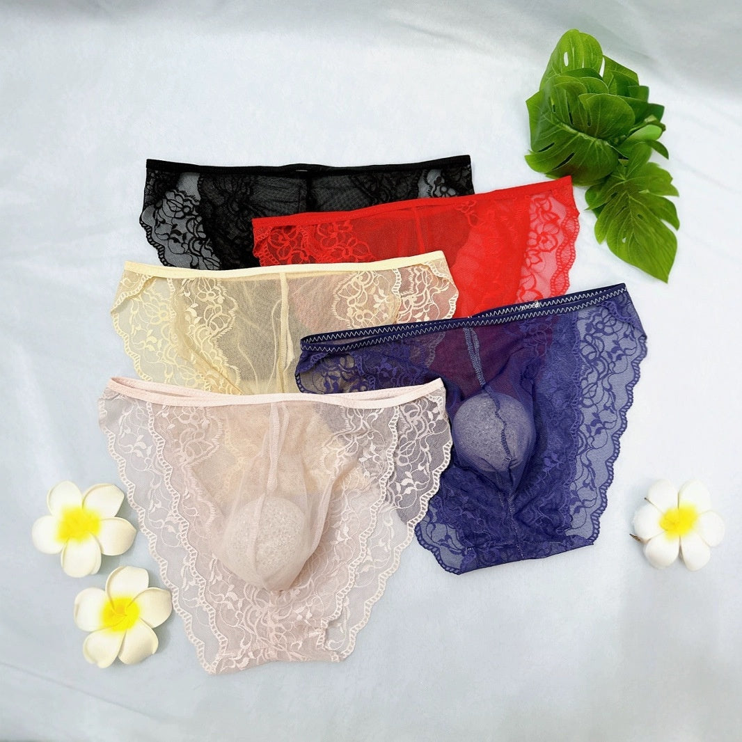 Men's Sexy Lace See Through Sheer Briefs