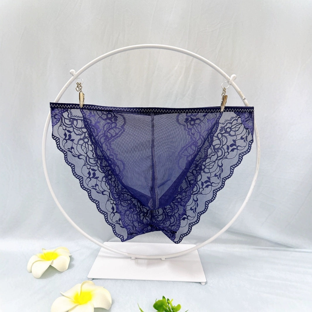 Men's Sexy Lace See Through Sheer Briefs